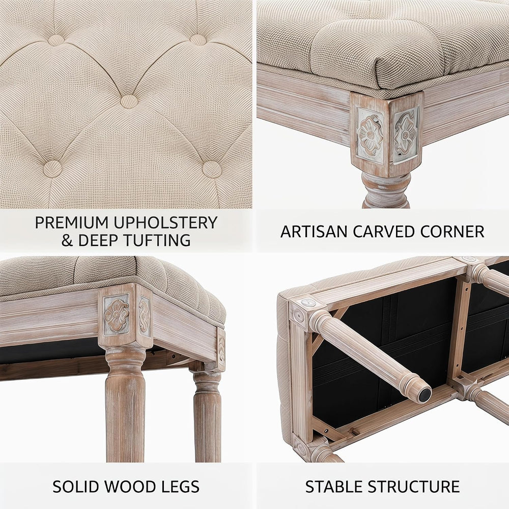 chairus Fabric Upholstered Dining Bench - Classic Entryway Ottoman Bench Bedr...