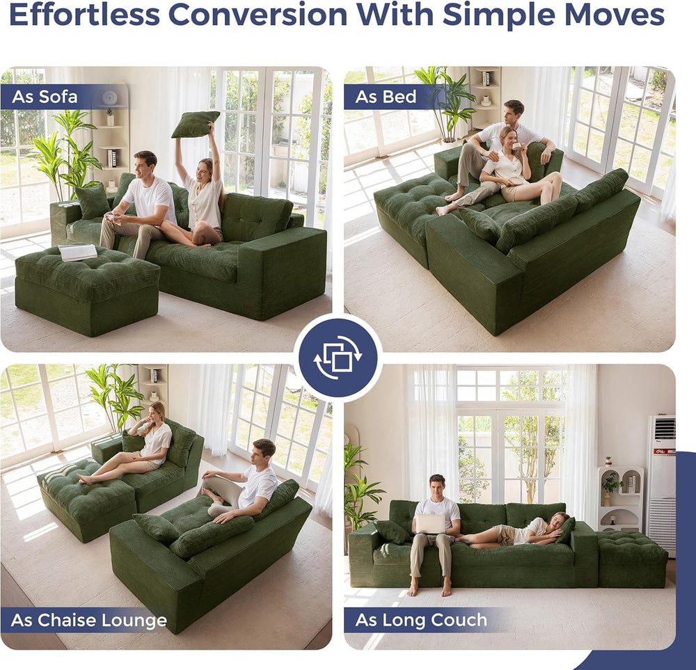 MAXYOYO Couch, 104-Inch L-Shaped Cloud Couch with Ottoman | Dark Green Uphols...