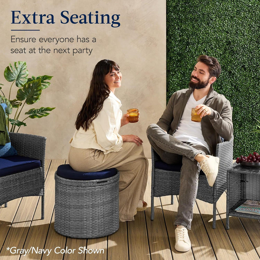 Best Choice Products Round Wicker Ottoman, Multipurpose Outdoor Furniture for...