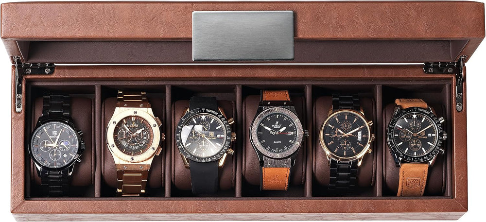 Glenor Co 6 Watch Box for Men - Mens Watch Case w Glass Lid – Luxury Mens Wat...