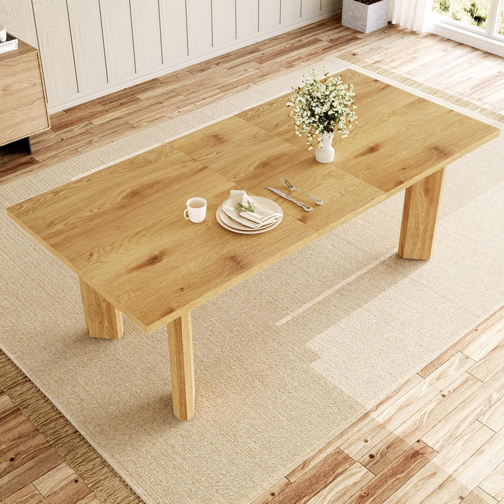 HIPIHOM Extendable Dining Table for 6-8, Space-Saving (Oak) | MDF Farmhouse K...