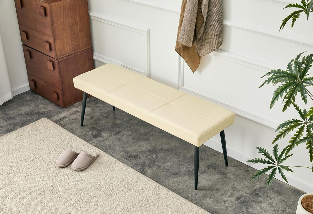 Modern Upholstered Dining Bench for 2-3, Leather Bench with High-Resilience S...