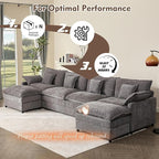 142.5" U Shaped Couch, Modular Sectional Sofa, 3-Seater Comfy Cloud Couch, Set of Modular Pieces with Movable Ottoman, Deep Seat Couches for Living Room, Chenille, Slate