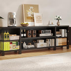 94" W Entertainment Center with Bookshelves & Storage, Large Wall Unit TV Stand for TVs up to 70", Modern White Wood Media Console with Power Hub for Living Room (Black)