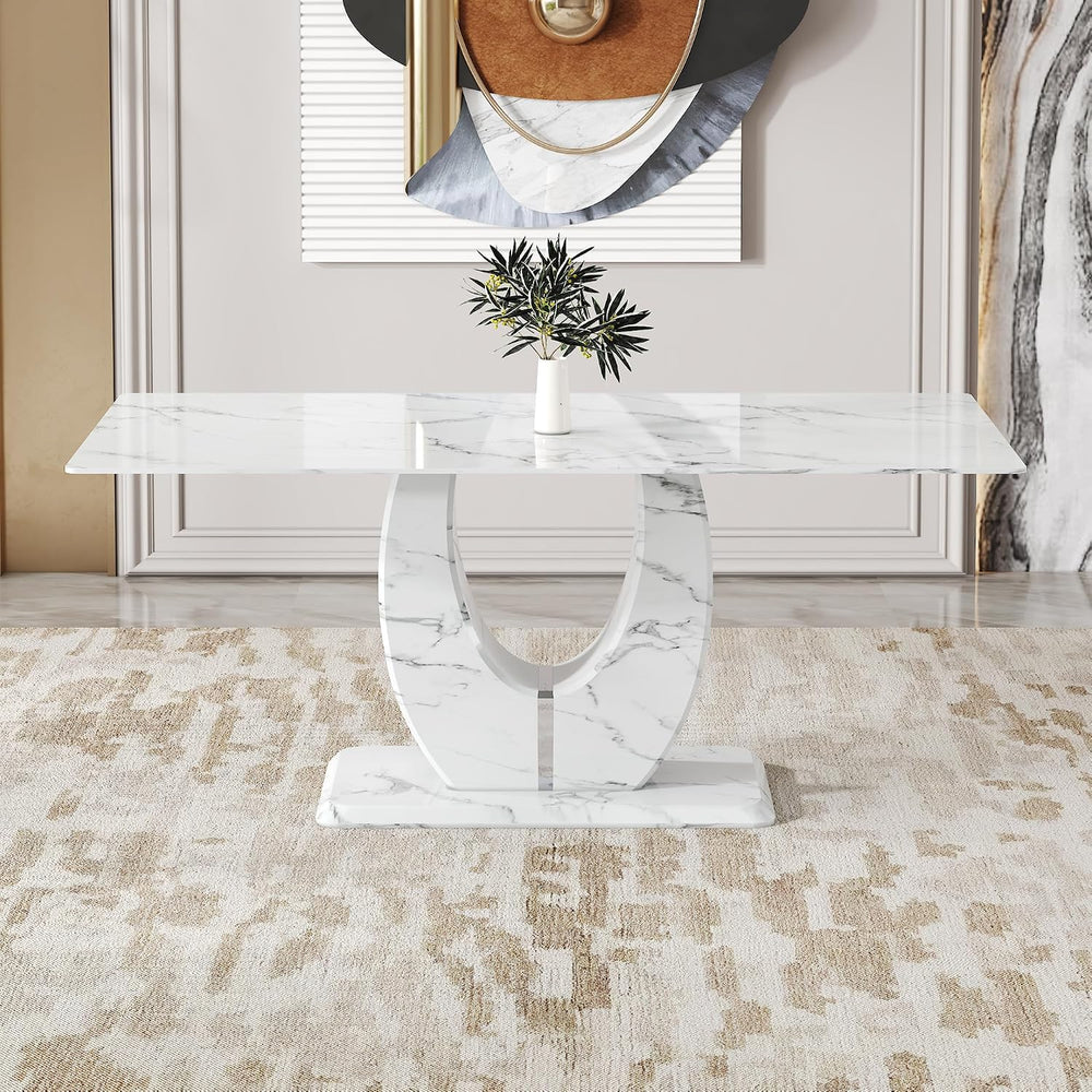 White Faux Marble Dining Table for 6/7/8｜Modern Luxury Dining Room Table｜71&q...