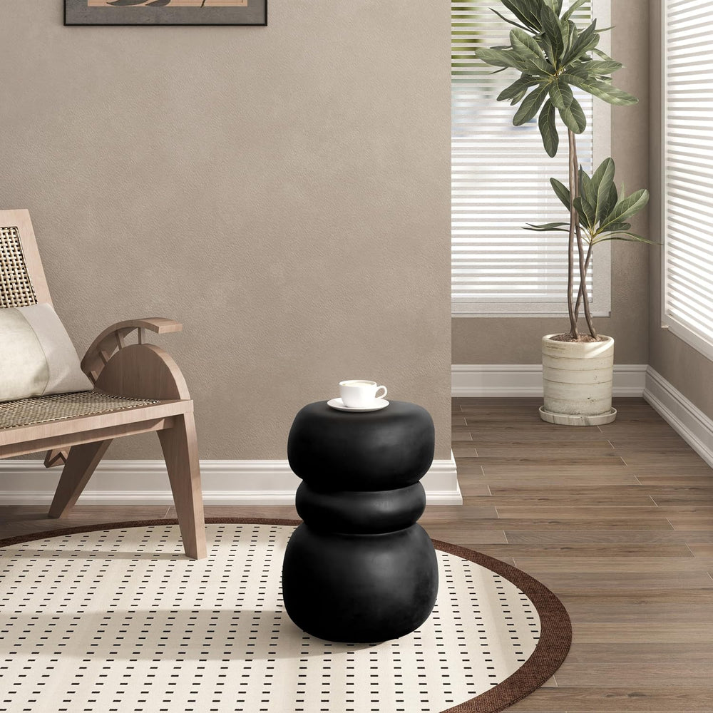 Black Concrete Side Table Unique Sculptural End Table, 19” Tall Handmade Ceme...