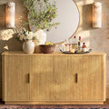 win2win 63" Fluted Sideboard Buffet Cabinet with Storage, Modern Credenza with Faux Marble Top, Curved Corners, Wood Boho Media TV Console Accent Cabinet for Living Room Kitchen Hallway, Oak