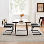 Zesthouse Rattan Dining Chairs Set of 2, Mid Century Modern Dining Room Chairs with Natural Cane Mesh & Black Metal Base, Ceaca Kitchen Chair with Upholstered Linen Fabric Cushion, Dark Grey
