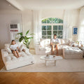 MAXYOYO Sectional Sofa Couch and Chaise Lounge, L Shaped Modern Cloud Couch with Ottoman, Comfy Sofa with Layered Cushion, Tufted Upholstered Sleeper Chair for Living Room, No Assembly Required, Beige