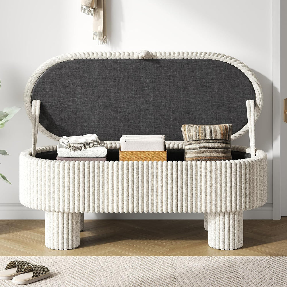 Merax Modern Storage Ottoman, Corduroy Upholstered Bench with Cylinder Legs, ...