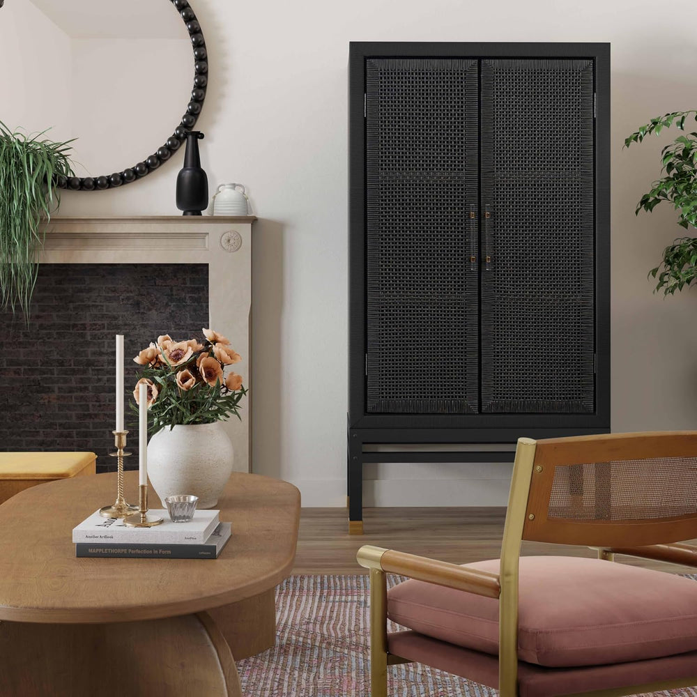 Tov Furniture Amara Charcoal Woven Rattan Wall Cabinet