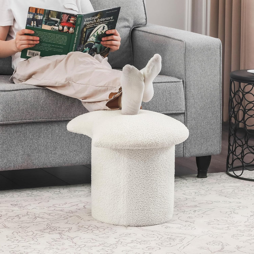 Homebeez Teddy Velvet Modern Round Ottoman, Small Footstool with Padded Seat,...