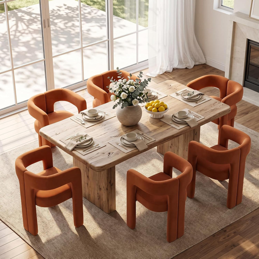 VESCASA Modern Barrel Dining Chairs Set of 6 with Open Back, Orange Velvet