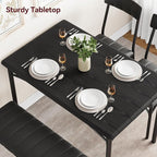GarveeHome Dining Table Set for 4, Kitchen Table with Upholstered Chairs and Bench, Wood Rectangular Dining Table and Chairs Set for Small Space, Apartment, Dinner, Rustic Black