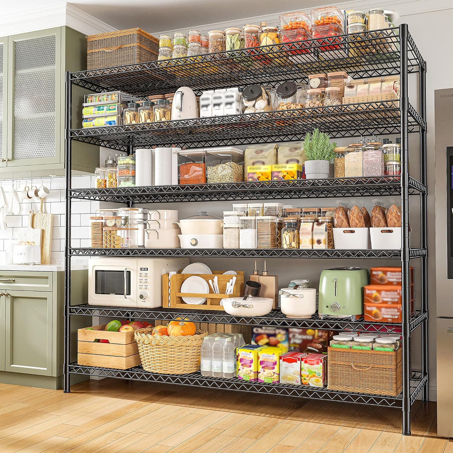 REIBII 83"H Storage Shelves 3840LBS Metal Shelving Unit Garage Shelving Heavy Duty 6 Tier Commercial Adjustable Wire Shelving for Storage Rack for Pantry, Garage, Kitchen, 83"H x 55.5"W x 18"D, 2PCS