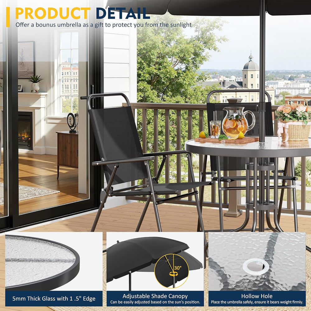 Shintenchi 6 Piece Patio Dining Set with Umbrella, Outdoor Furniture Set with...