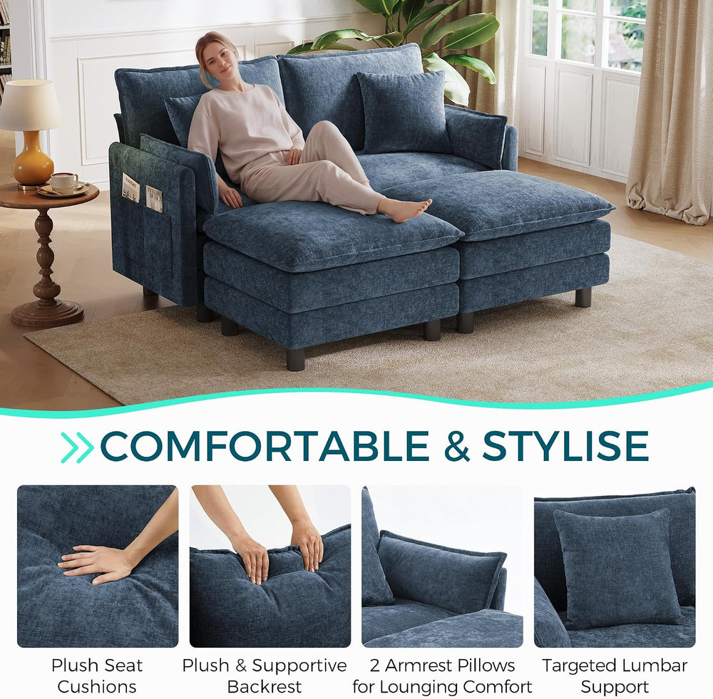 LINSY HOME 65'' Modular Sectional Sofa Love Seat Couch Chenille Cloud...