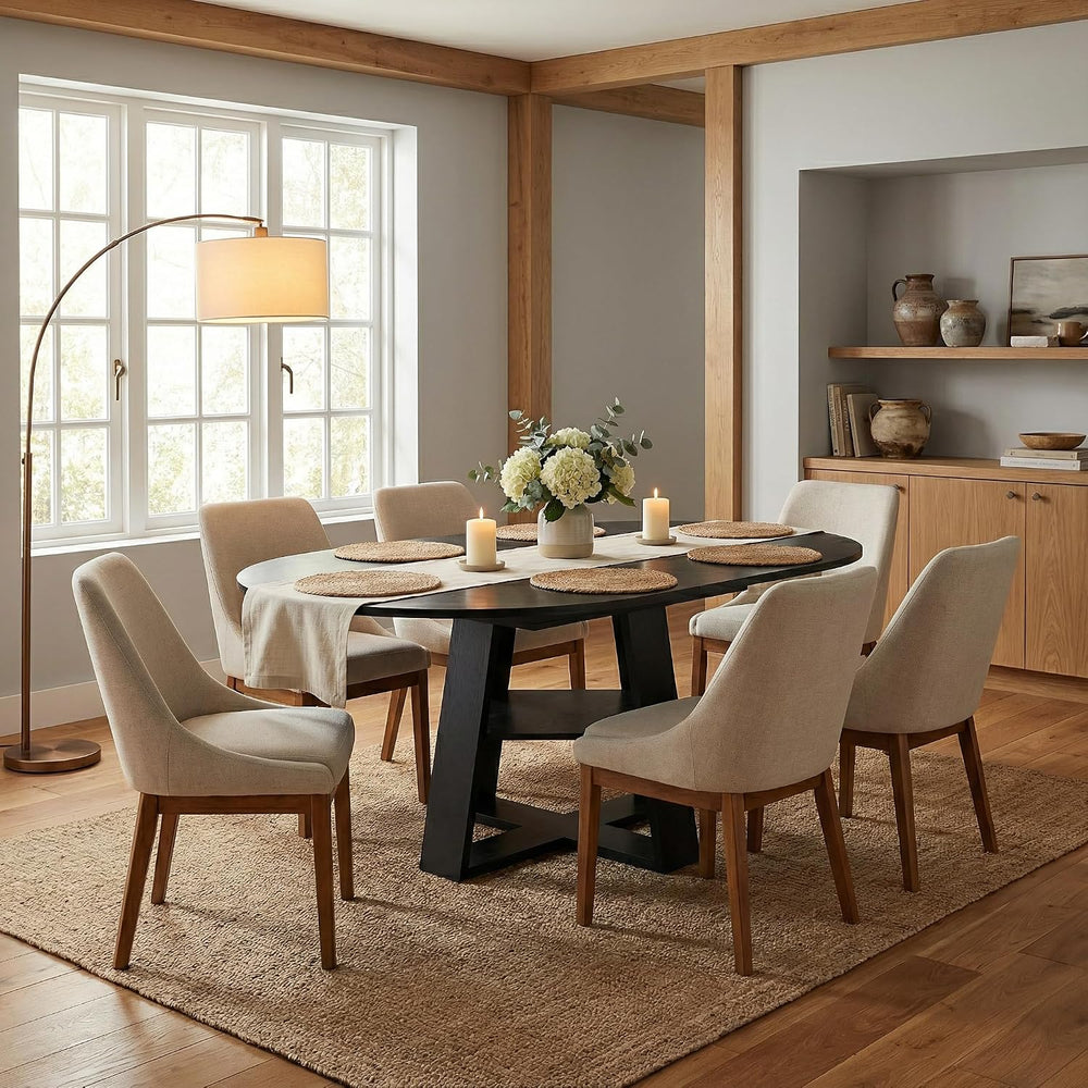 43.3"-59" Round Extendable Dining Table for 4-6 Modern Black Wood K...