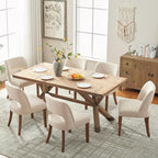 VKNOW Wooden Dining Chairs Set of 6, Modern Fabric Upholstered Dining Room Chair Kitchen Chairs, Farmhouse Dinner Chair for Kitchen Dining Room, Beige