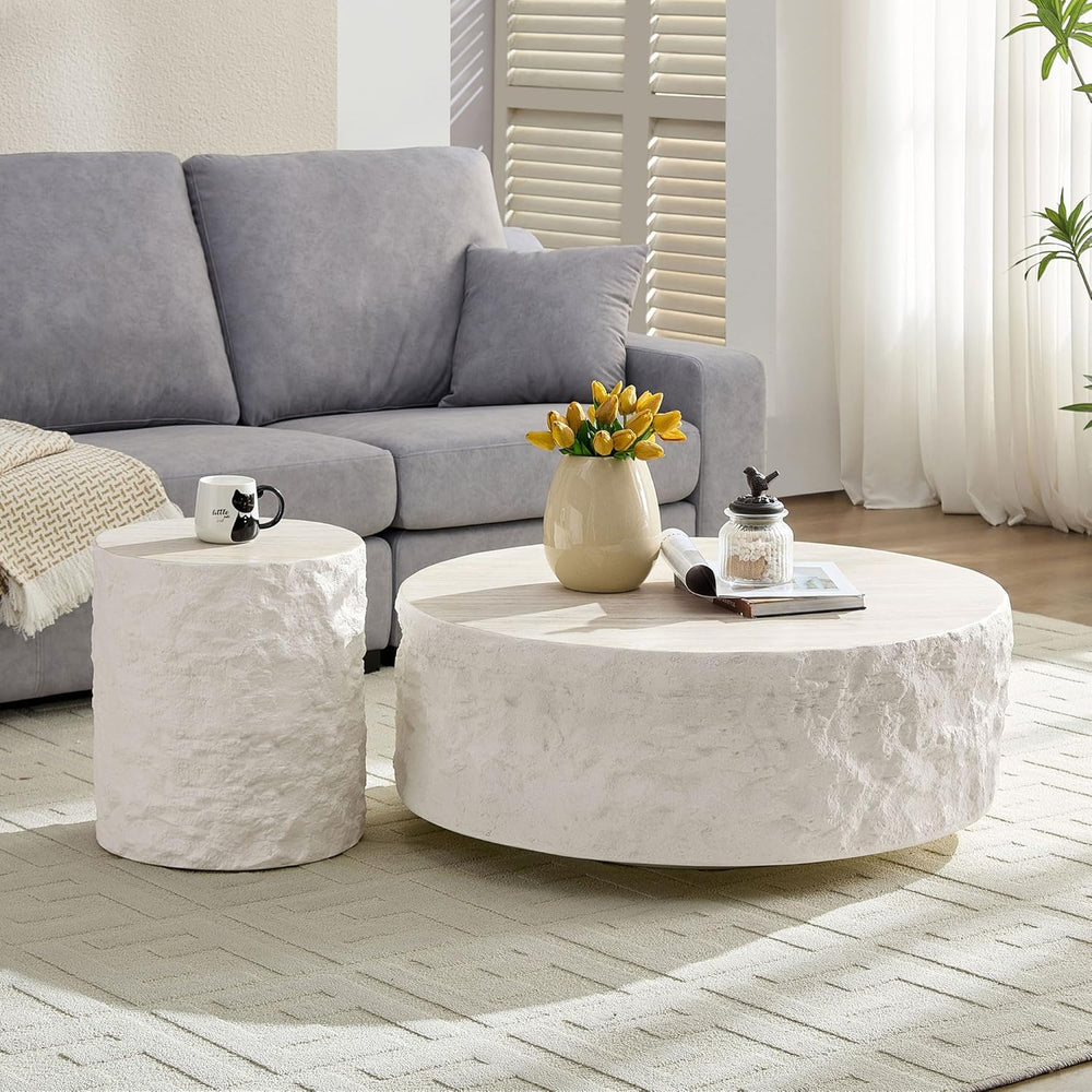 WILLIAMSPACE 15.75" Round End Table Side Table with Cement Stone Pattern...