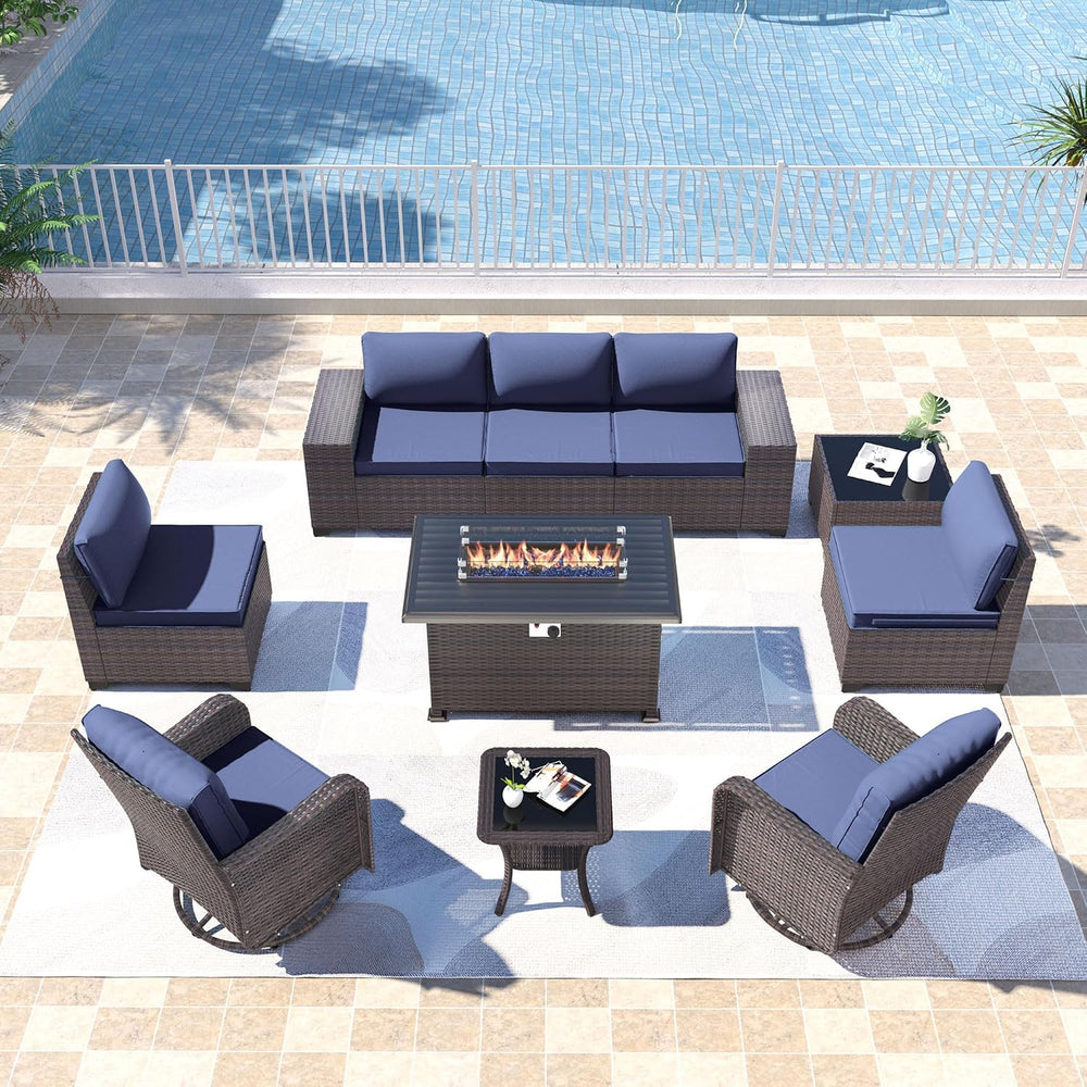 Kullavik 10 Piece Outdoor Patio Furniture Set with Fire Pit & Swivel Chairs