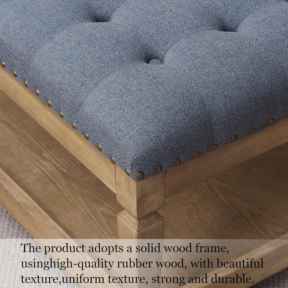 Ottoman Coffee Table,Square Wooden Upholstered Tufted Ottoman Foot Rest with ...
