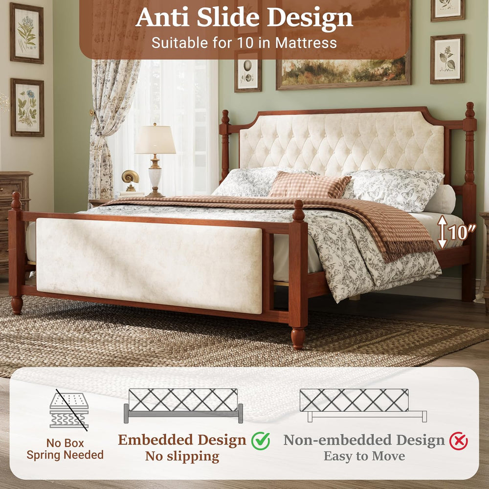King Size Upholstered Platform Bed with Headboard and Footboard, Brown