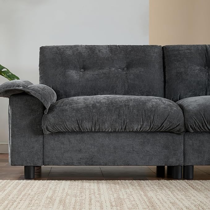 Ball & Cast Modular L Shaped Sectional Sofa W/Movable Storage Ottoman&Dual-Port Charging,4 Seater Chenille Upholstered Couch W/Side Storage Pockets&Cup Holder,for Living Room,Apartment,Dark Gray,104"