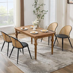 TYBOATLE Black Rattan Dinner Chairs Set of 4 with Faux Leather Cushion, Modern Dining Room Chairs w/Adjustable Foot Pads, Kitchen Boho Mid Century Upholstered
