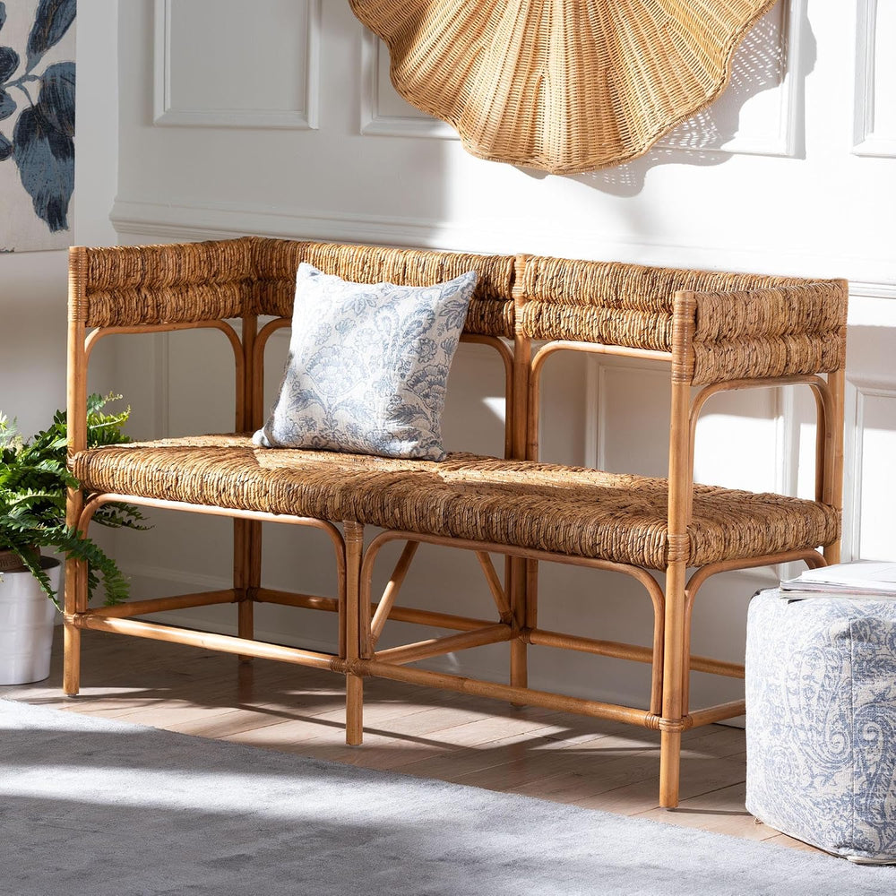 Bali & pari Adisa Natural Rattan Bench - Handcrafted Banquette with Woven...