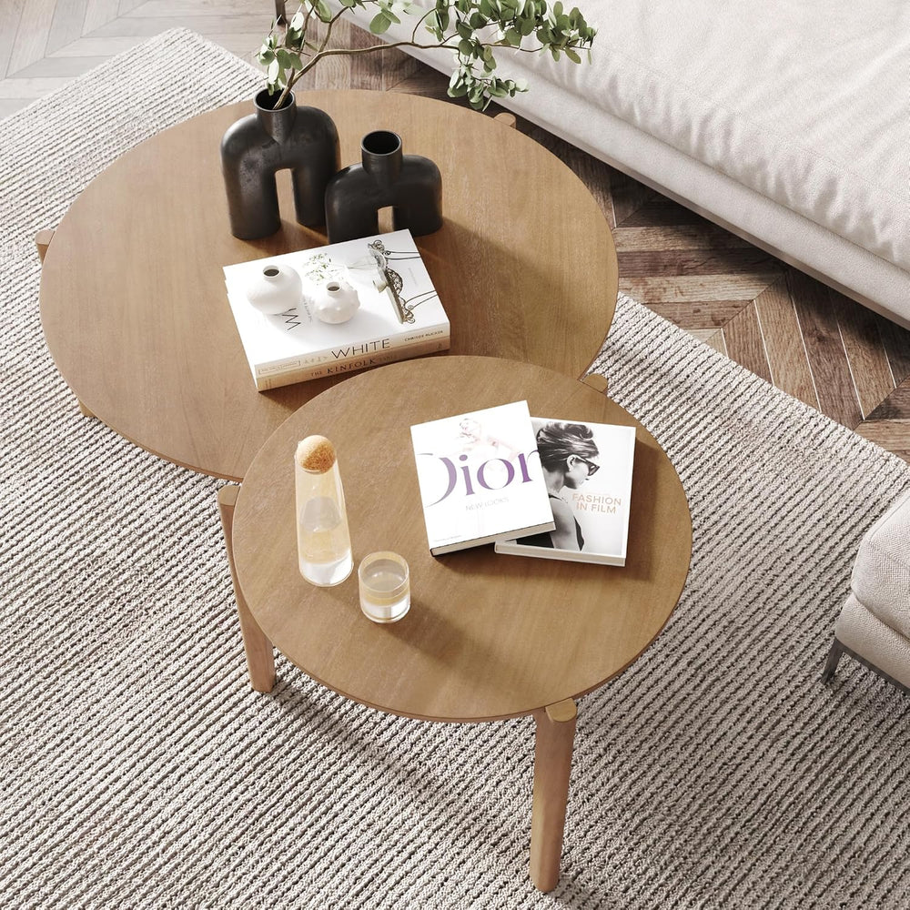 Nathan James Kendall Round Modern Nesting Coffee Set of 2, Stacking Living Ro...