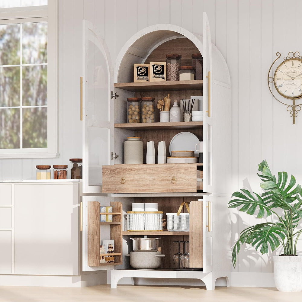 KLMM 71" Tall Arched Kitchen Pantry with Door Shelves,Storage Cabinets w...