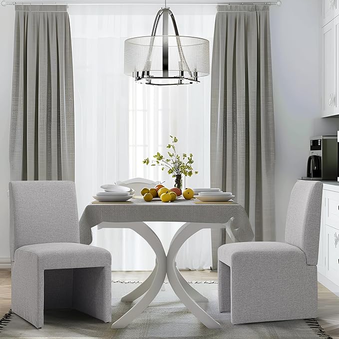 Upholstered Dining Chairs Set of 2 Modern Kitchen & Dining Room Chairs Linen Fabric Dining Chairs with Wooden Frame, Grey