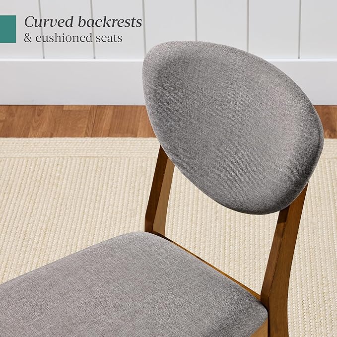 Best Choice Products Dining Chairs Set of 2, Mid-Century Modern Upholstered Wood, Armless w/Seat Cushion, Padded Backrest - Walnut/Medium Gray