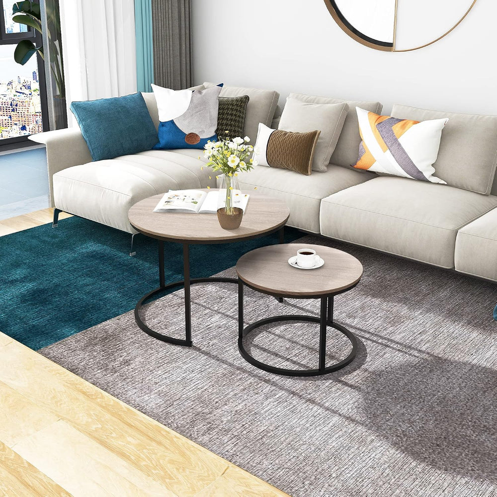 HOMERECOMMEND Round Coffee Tables Nesting Side Set of 2 End Tables for Living...