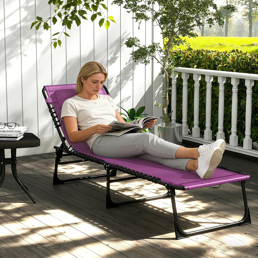 Outsunny Folding Chaise Lounge Chair Outdoor Mesh Seat Purple