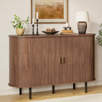 Buffet Sideboard Cabinet with Storage, 48" Fluted Cabinet with Sliding Door & Adjustable Shelf, Modern Accent Coffee Bar Console Table for Kitchen, Entryway, Walnut
