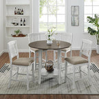Ball & Cast 5 Pieces Dining Table Set with 4 Chairs and 42" Round Drop Leaf Dining Table,Kitchen Table and Chairs for 4 W/Trestle Table Base,for Small Space,Apartment,Dining Room,Brown White