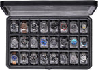 ROTHWELL 24 Slot Watch Case with Lock – Luxury Watch Box to Display and Organize Your Collection | Real Glass Top | Premium Storage for Collectors (Black/Grey)