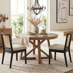 HNY Farmhouse Rattan Dining Chairs Set of 2, Mid Century Modern Kitchen & Dining Room Chairs, Cane Upholstered Kitchen Side Chair with Black Hardwood Frame, Beige