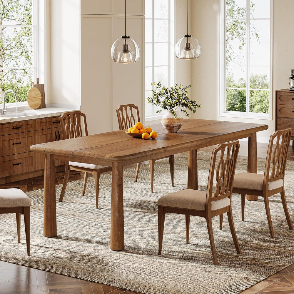63-Inch Solid Wood Dining Table, Farmhouse Kitchen Table for 4 to 6, Rectangu...
