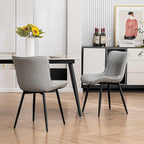 YOUTASTE Dining Chairs Set of 2, Mid Century Modern Upholstered Faux Leather Kitchen Room Chairs, with Black Metal Legs, Armless Accent Chair for Living Room, Bedroom, Vanity, Grey