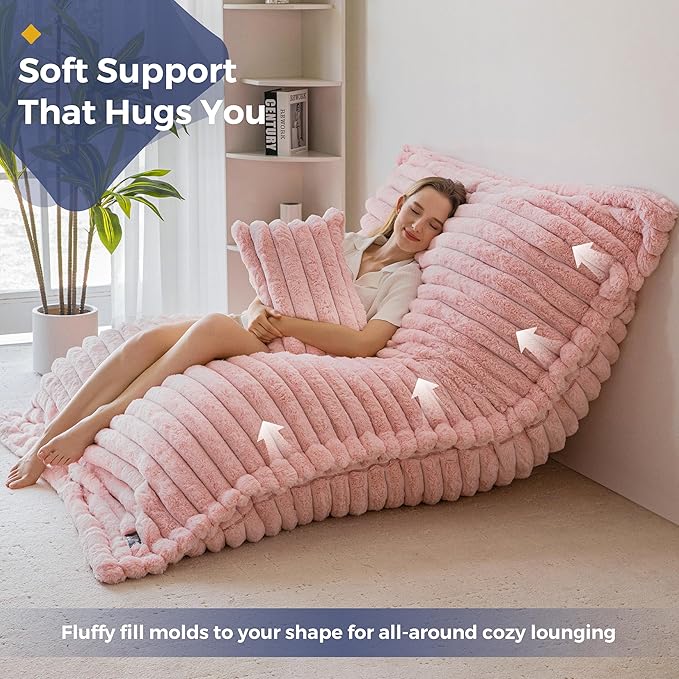 MAXYOYO Giant Bean Bag Chair with Pillow, 3 in 1 Convertible Bean Bag Chair for Adults with Removable Cover, Floor Cushion Stuffed Floor Lounger for Living Room Bedroom, Pink