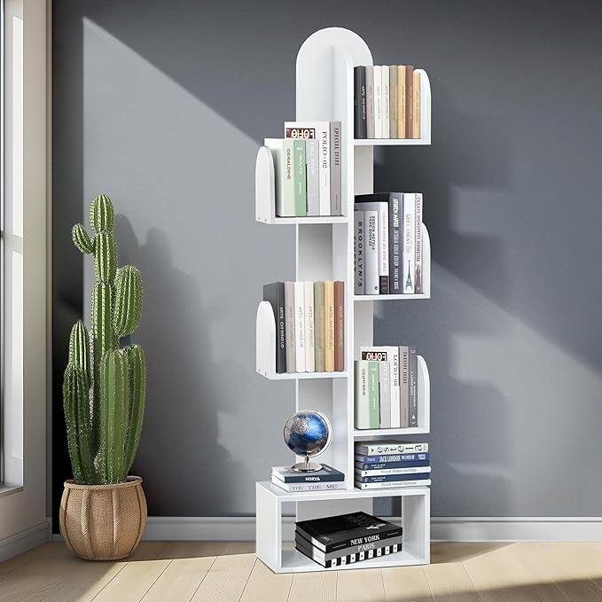 Cactus Tree Bookshelf, 5-Tier Wood 50" Tall Corner Book Storage Rack for...