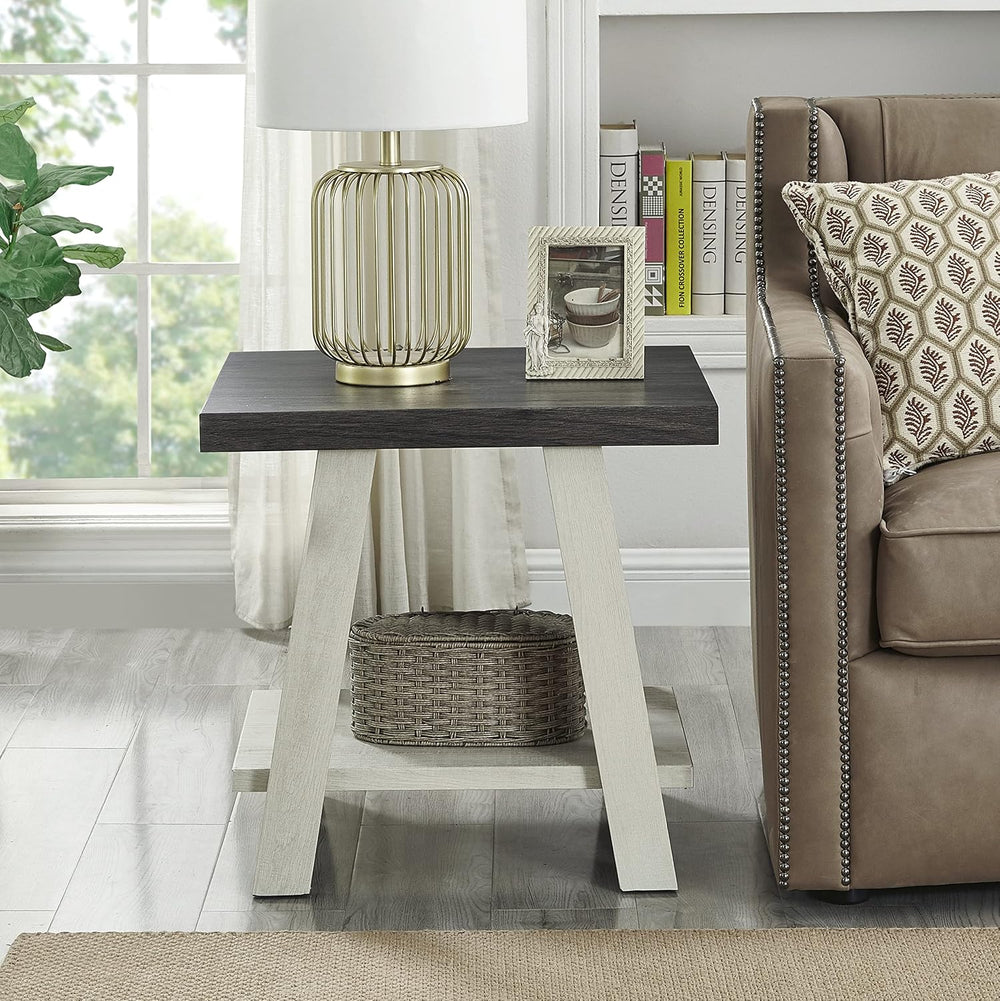 Modern Industrial Wooden End Table, 2-Tier Small Sofa Side Table with Storage...