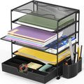 Simple Houseware 5-Tier Document File Tray with Supplies Sliding Drawer and Pen Bucket, Black