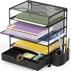 Simple Houseware 5-Tier Document File Tray with Supplies Sliding Drawer and Pen Bucket, Black