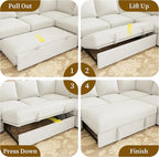 106.7" Sectional Sleeper Sofa with Pull Out Couch, Modern 7 Seat U Shaped Modular Couch, Sectionals Modular Sofa with Storage, Comfy Sectional Couches for Living Room & Apartment, Light Beige