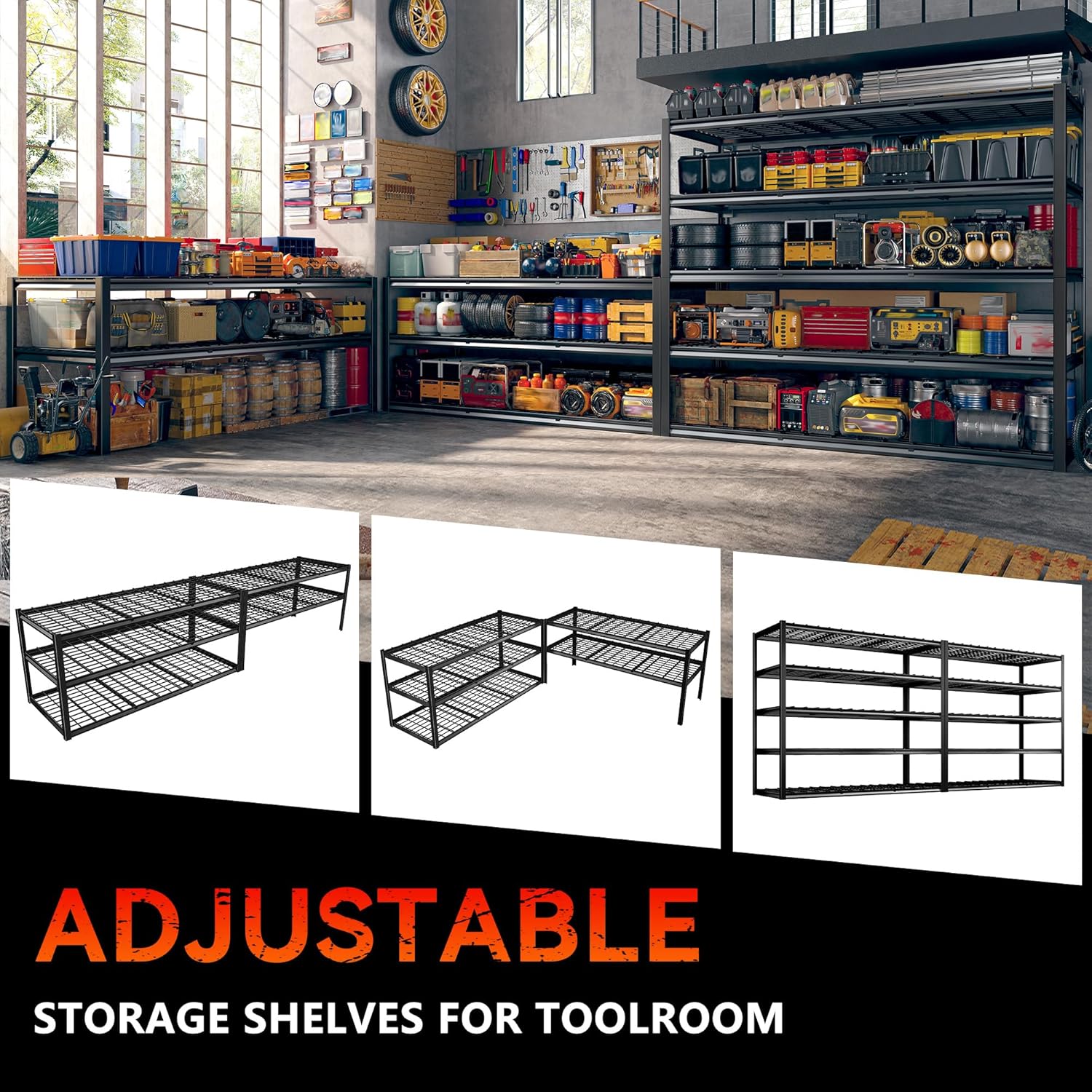 REIBII 60" W Garage Shelving Heavy Duty Metal Shelving 3000LBS Storage Shelves Adjustable Metal Shelves for Industrial 5 Tier Garage Shelves for Basement Pantry Warehouse 60" W x 24" D x 72" H 2 Pack