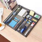 WuGeShop Expandable Office Desk Organizer, 7 compartments Mesh Desk Drawer Organizer Desk Organizer tray, Metal Office Supplies Accessories Storage, Black